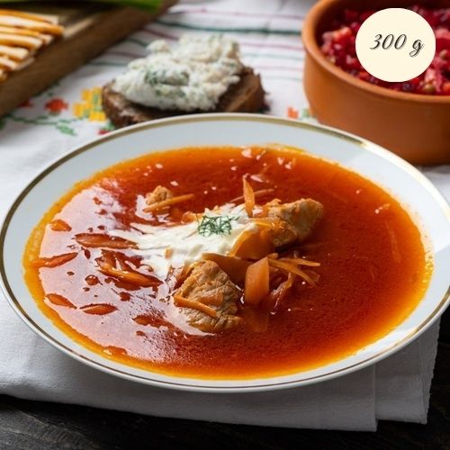 Borscht with pampushka and lard-garlic spread 300 g