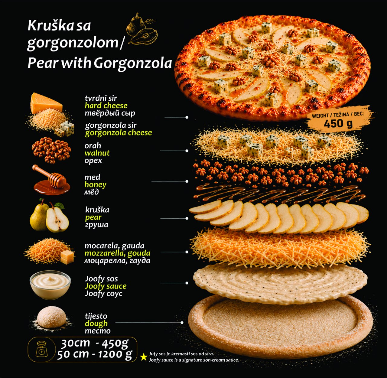 Pizza "Kruška sa gorgonzolom" 30 cm