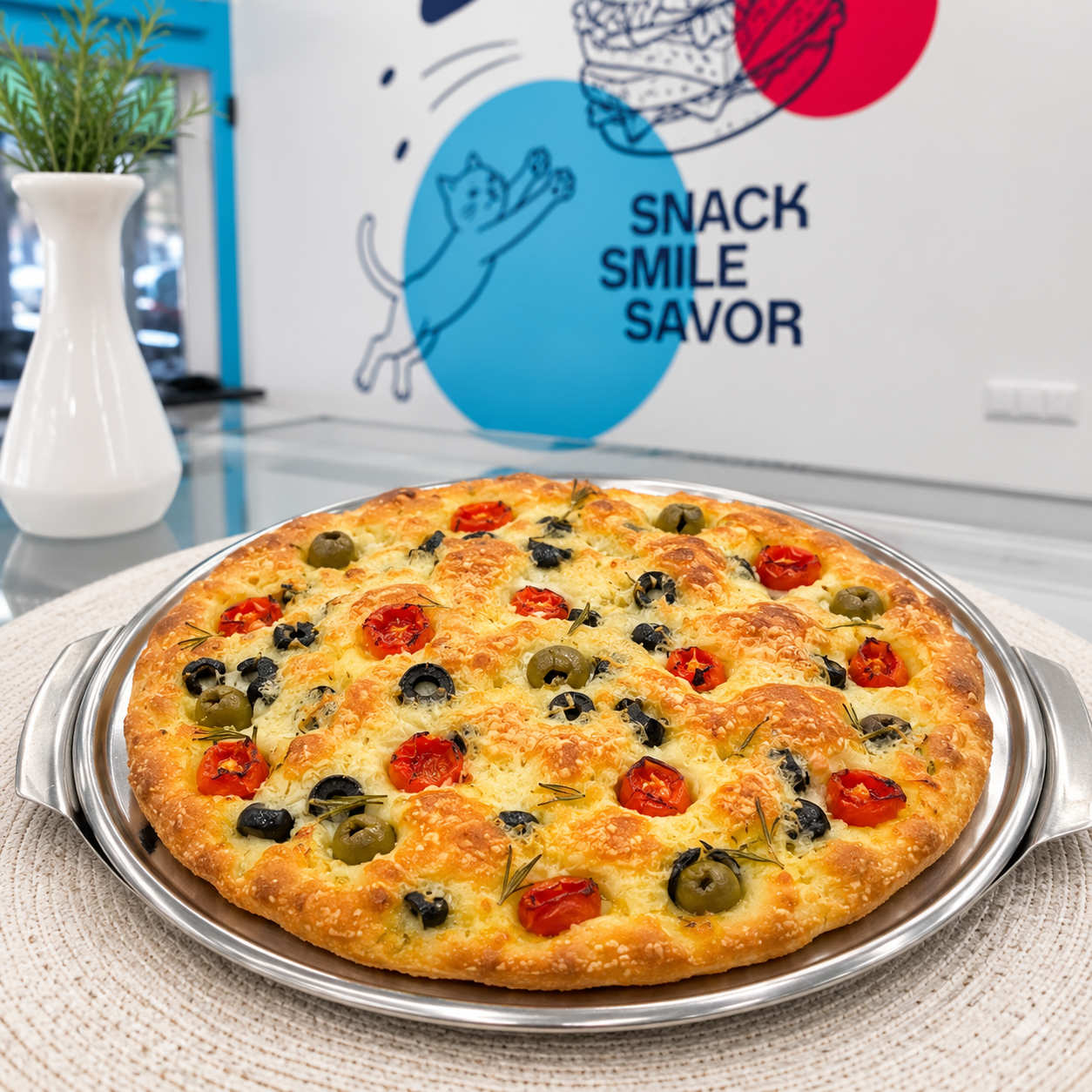Focaccia with Olives and Cheese