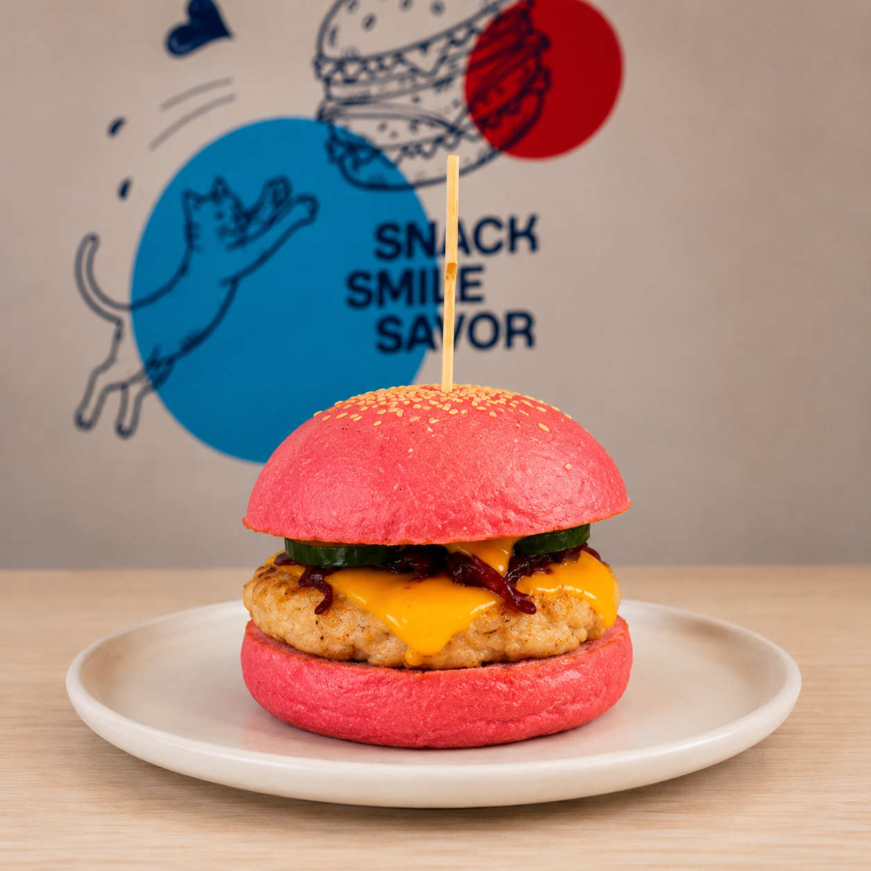 Pink Chicken Burger