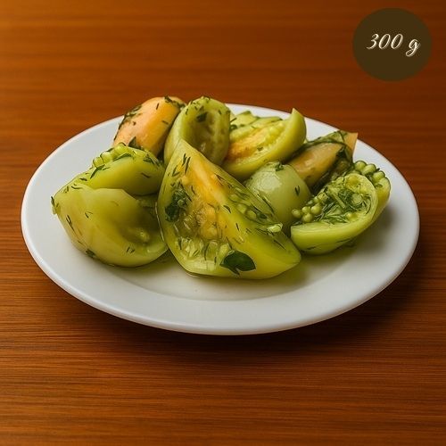 Zeleni marinirani paradajz s bijelim lukom, 200 g