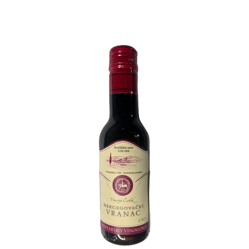 Şarap (Bosna-Hersek) Citluk Hercegovacki Vranac kuru kırmızı 12,5% alkol 187 ml