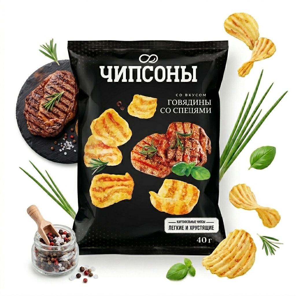 Чипси Чипсони зі смаком яловичини зі спеціями 40 г