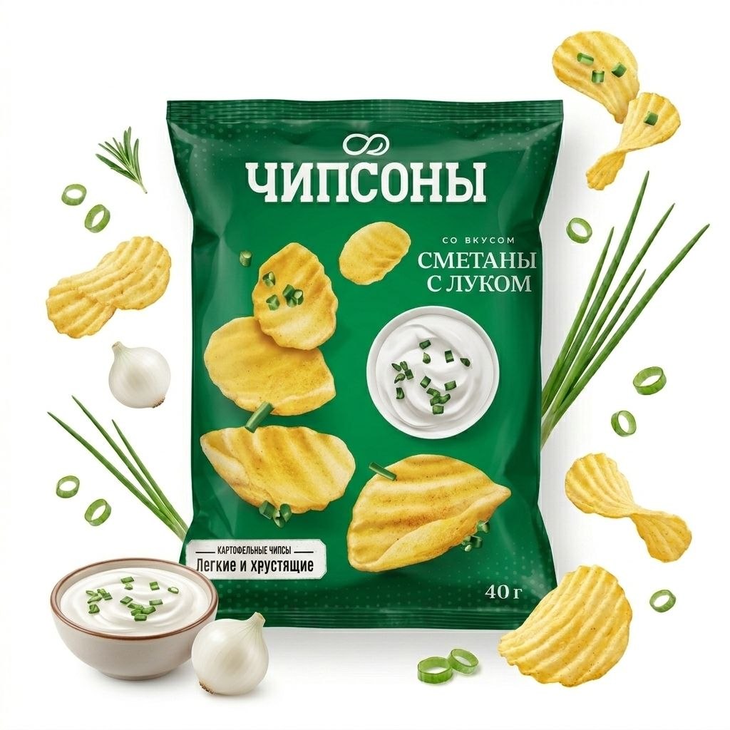 Чипси Чипсони зі смаком сметани з цибулею 40 г