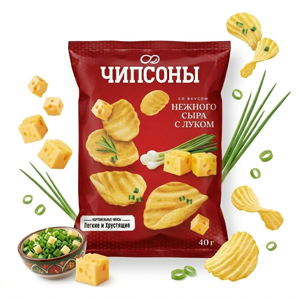 Чипси Чипсони зі смаком сиру з цибулею 40 г