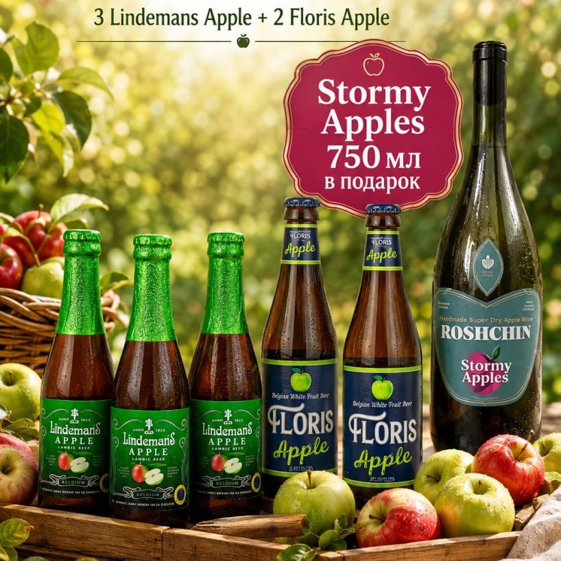 Elmalı set: Lindemans Apple 250 ml + Floris Apple 330 ml + Stormy Apples elma şarabı (cider) 750 ml