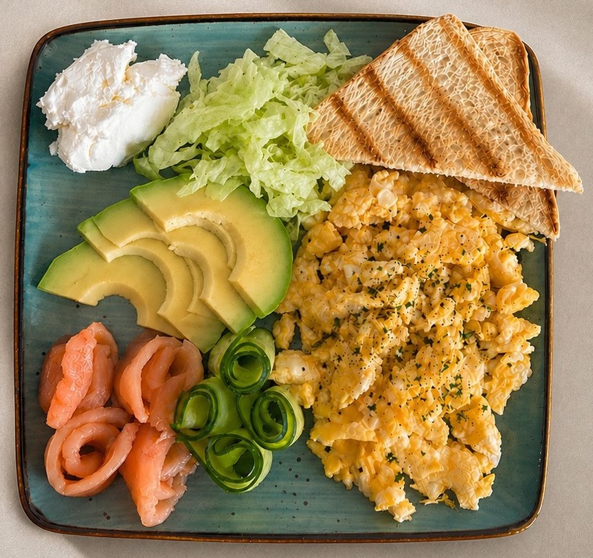 Scrambled Eggs with Salmon and Avocado
