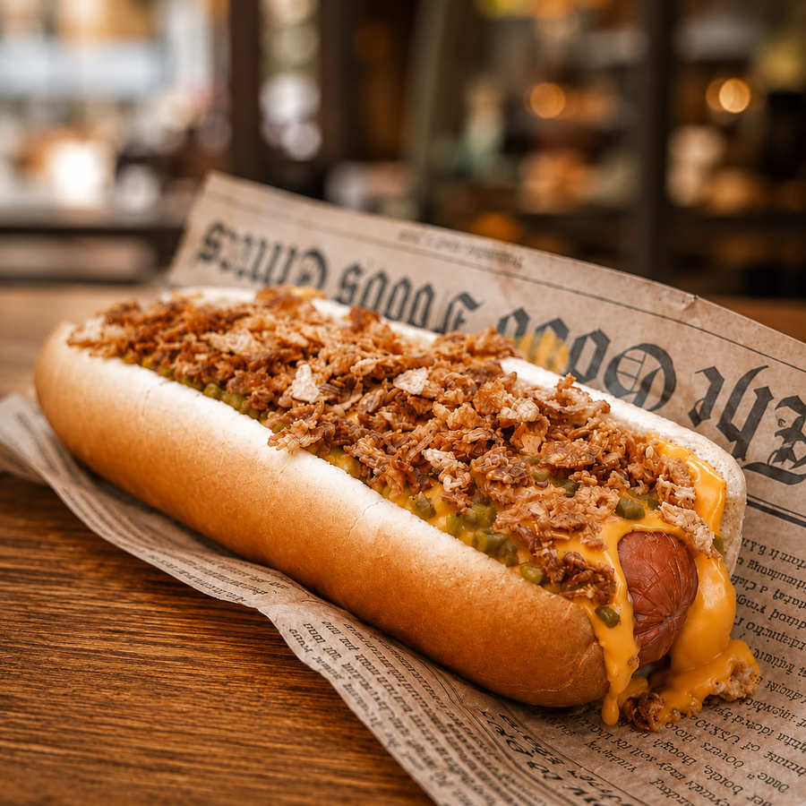 Peynirli ve çıtır soğanlı hot dog