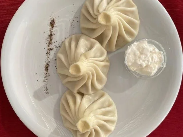 Khinkali with sea bass and shrimp